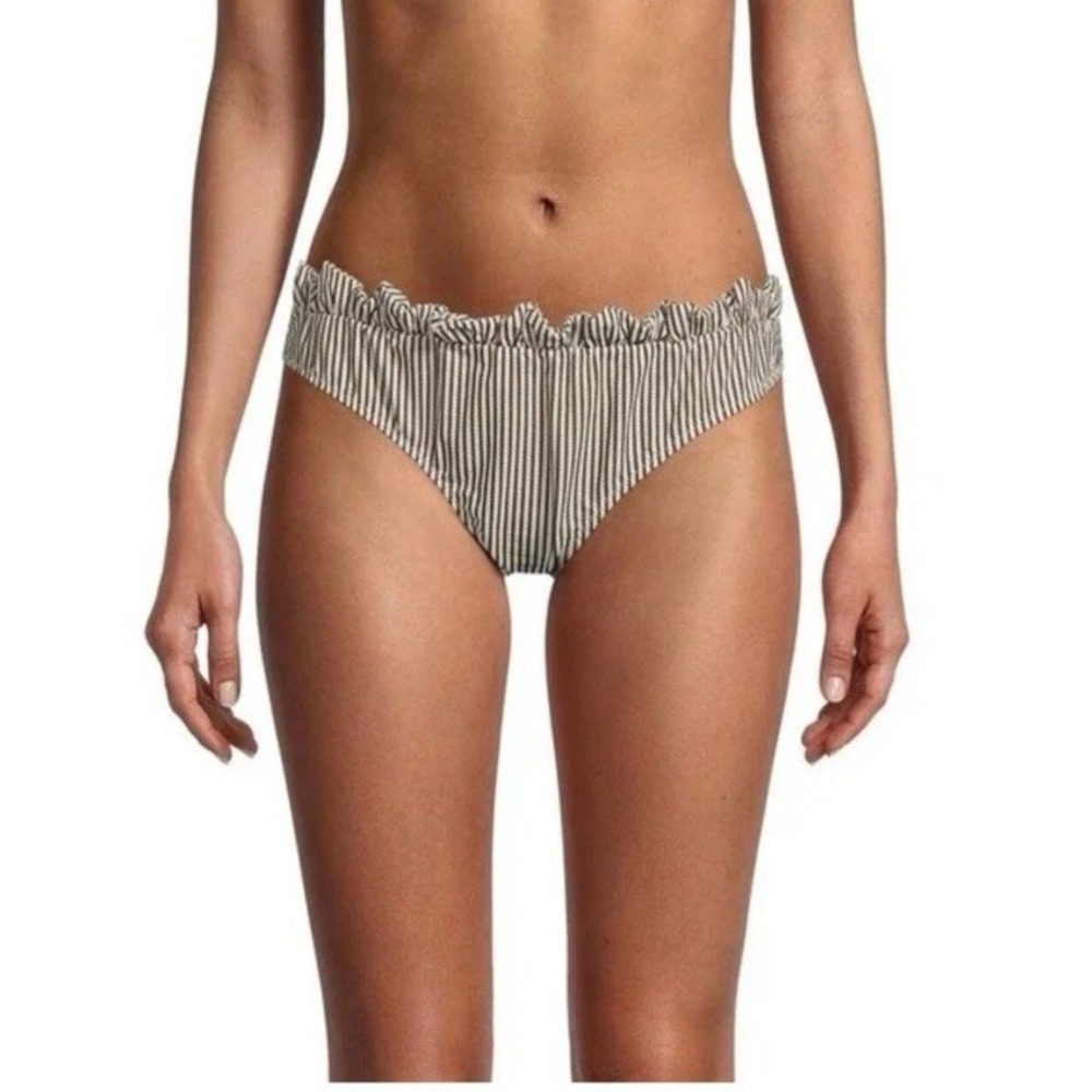 GANNI Women Size 40/US8 Awning Striped Recycled Bikini Bottom Ruffle Egret Brown